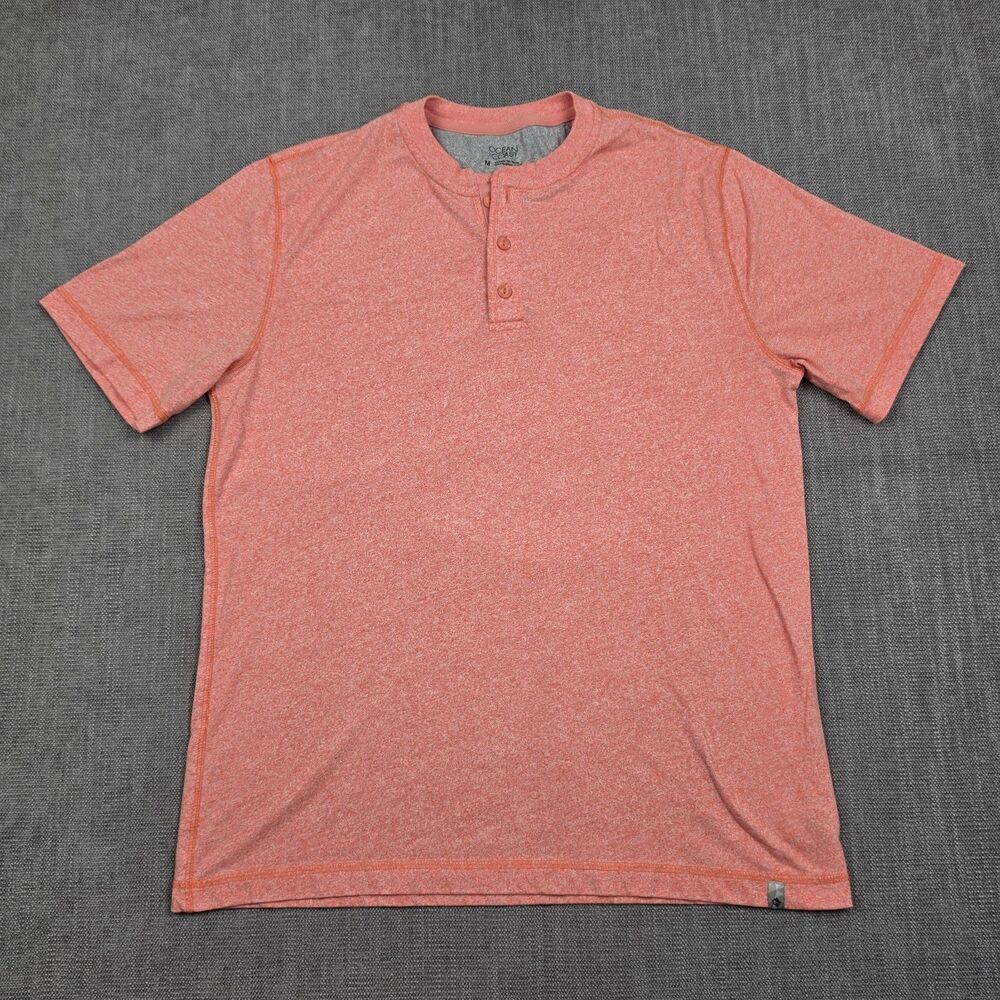 Ocean Coast Mens Henley Shirt Medium Heather Coral Pink Short Sleeve Casual Tee